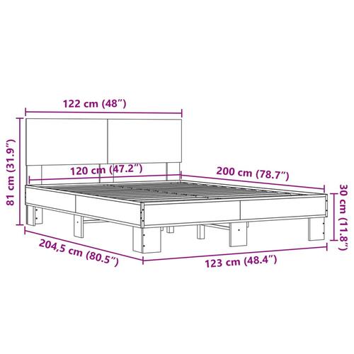 Sengestel 120x200 cm konstrueret træ og metal brun egetræ