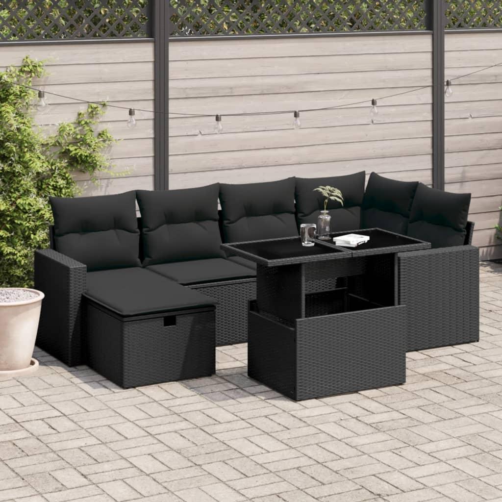 Sofasæt til haven 7 dele med hynder polyrattan sort