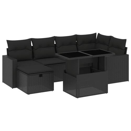 Sofasæt til haven 7 dele med hynder polyrattan sort