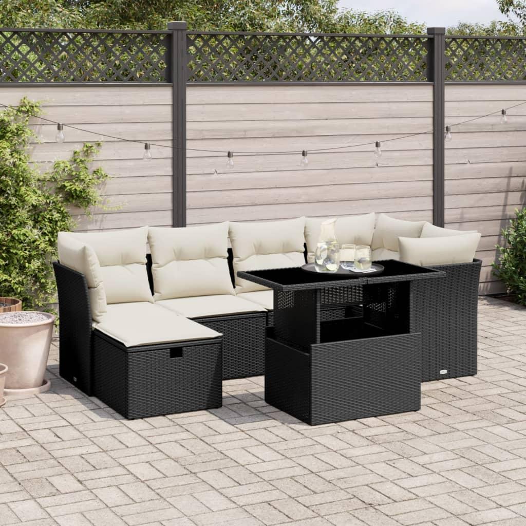 Sofasæt til haven 7 dele med hynder polyrattan sort
