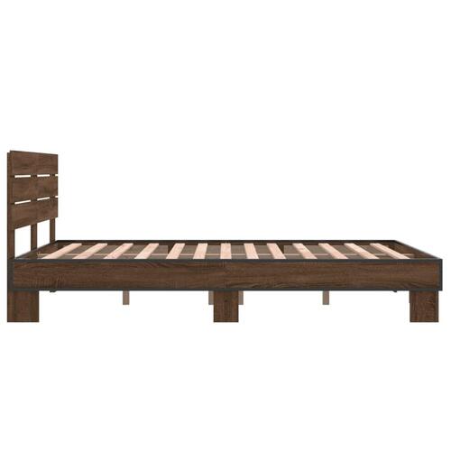 Sengestel 135x190 cm konstrueret træ og metal brun egetræsfarve