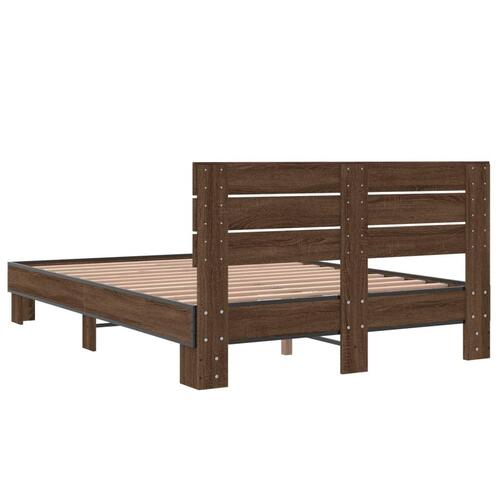 Sengestel 135x190 cm konstrueret træ og metal brun egetræsfarve