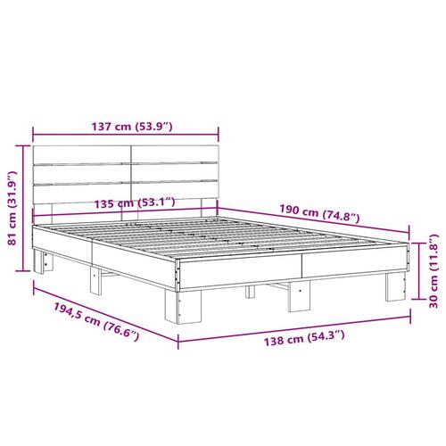 Sengestel 135x190 cm konstrueret træ og metal brun egetræsfarve