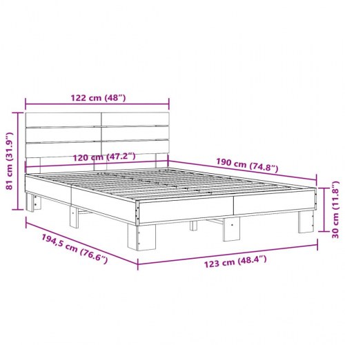 Sengestel 120x190 cm konstrueret træ og metal sonoma-eg