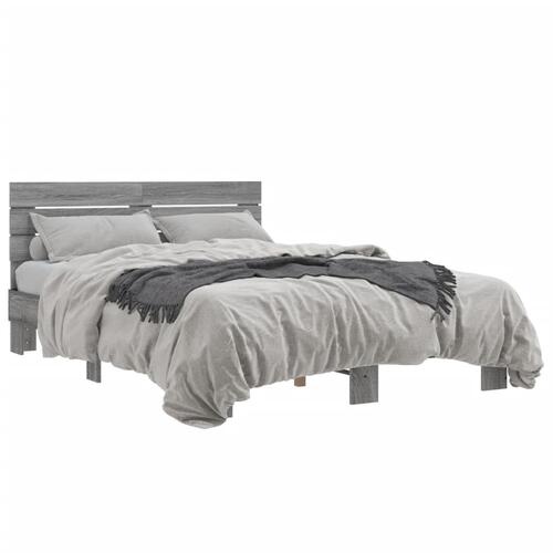 Sengestel 140x190 cm konstrueret træ og metal grå sonoma-eg
