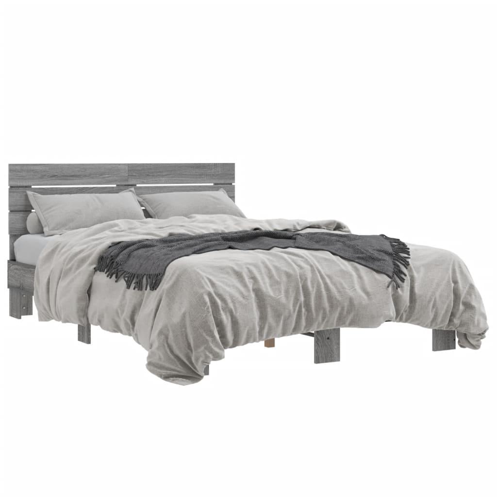 Sengestel 140x190 cm konstrueret træ og metal grå sonoma-eg