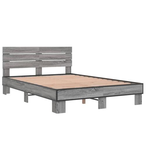 Sengestel 140x190 cm konstrueret træ og metal grå sonoma-eg