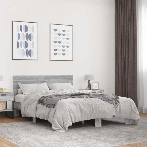Sengestel 140x190 cm konstrueret træ og metal grå sonoma-eg