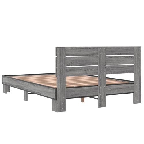 Sengestel 140x190 cm konstrueret træ og metal grå sonoma-eg