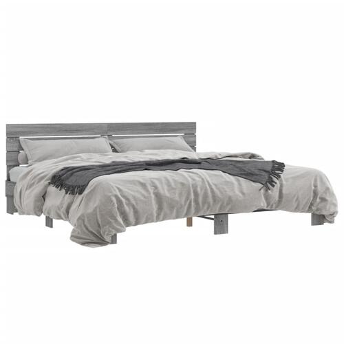 Sengestel 200x200 cm konstrueret træ og metal grå sonoma-eg