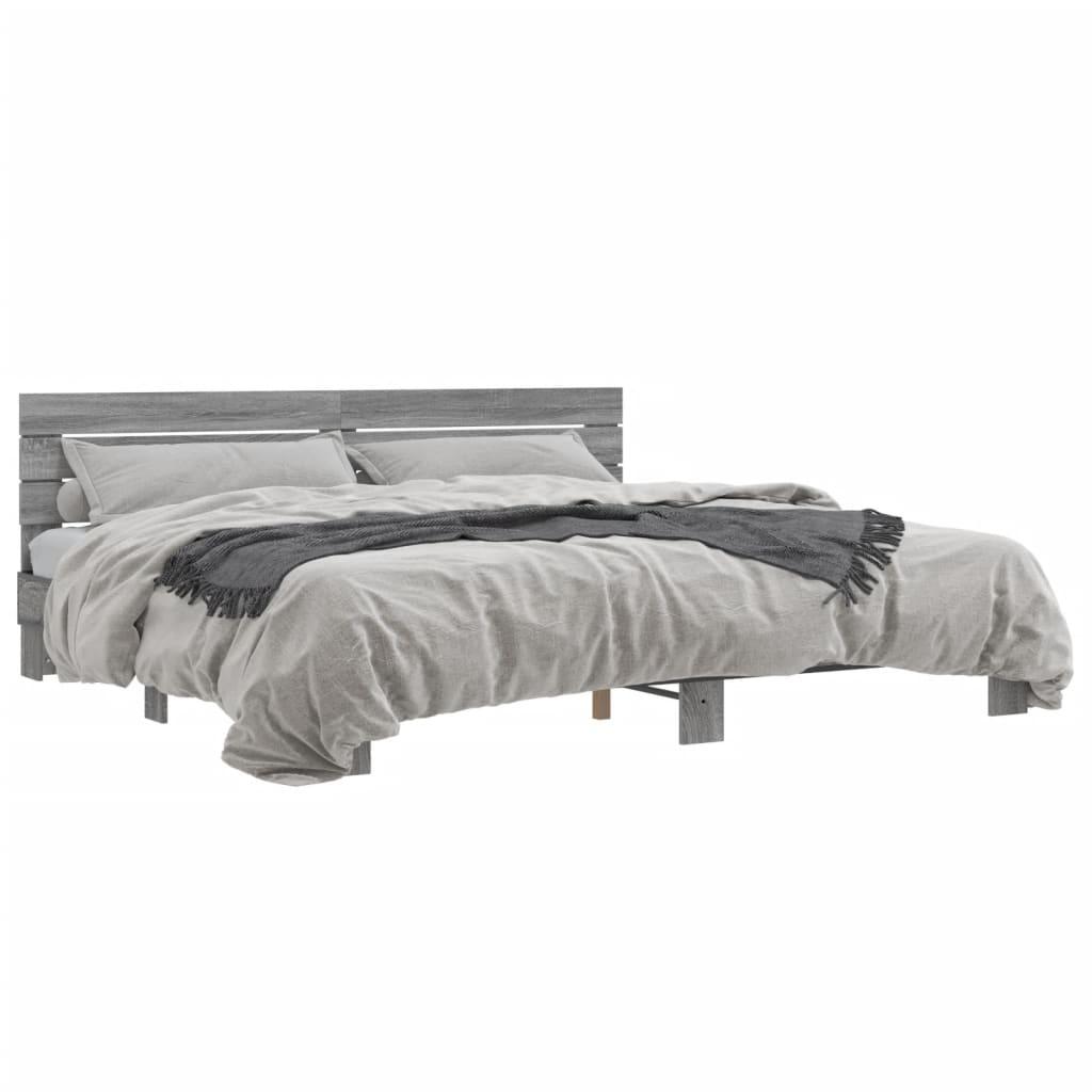 Sengestel 200x200 cm konstrueret træ og metal grå sonoma-eg