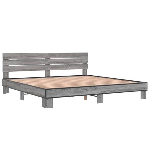 Sengestel 200x200 cm konstrueret træ og metal grå sonoma-eg