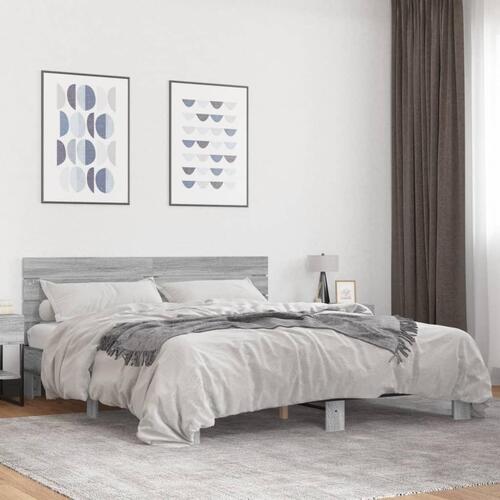 Sengestel 200x200 cm konstrueret træ og metal grå sonoma-eg