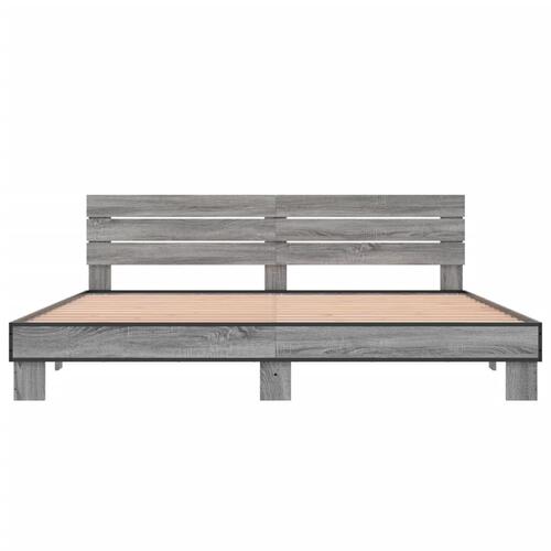 Sengestel 200x200 cm konstrueret træ og metal grå sonoma-eg