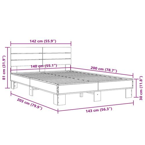 Sengestel 140x200 cm konstrueret træ og metal sort