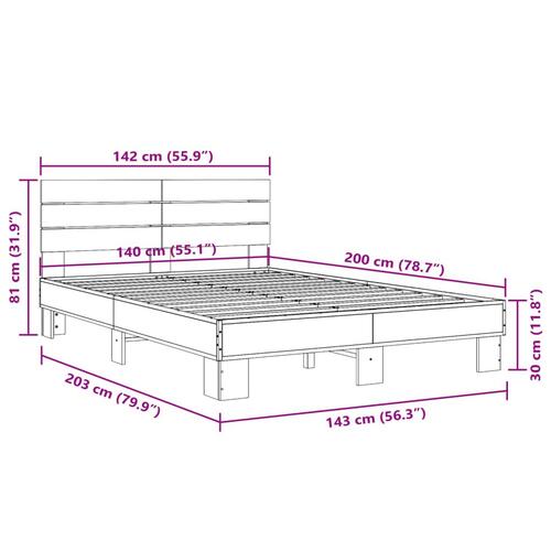 Sengestel 140x200 cm konstrueret træ og metal brun egetræ