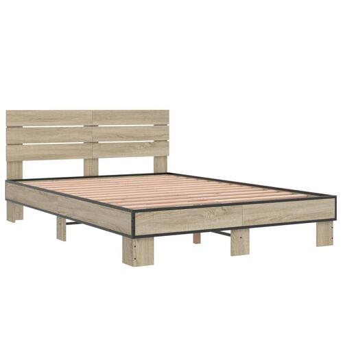 Sengestel 120x200 cm konstrueret træ og metal sonoma-eg