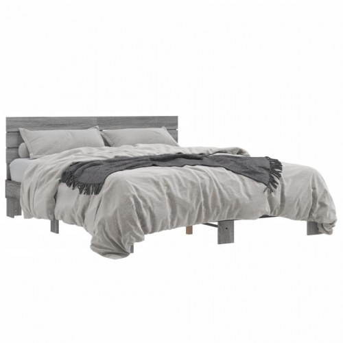 Sengestel med hovedgærde 150 x 200 cm - grå sonoma-eg