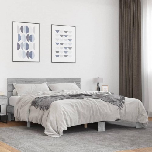 Sengestel med hovedgærde 150 x 200 cm - grå sonoma-eg