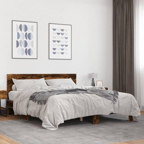 Sengestel 160x200cm konstrueret træ og metal røget egetræsfarve