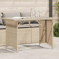 Havebord med glastop 110x68x70 cm polyrattan beige