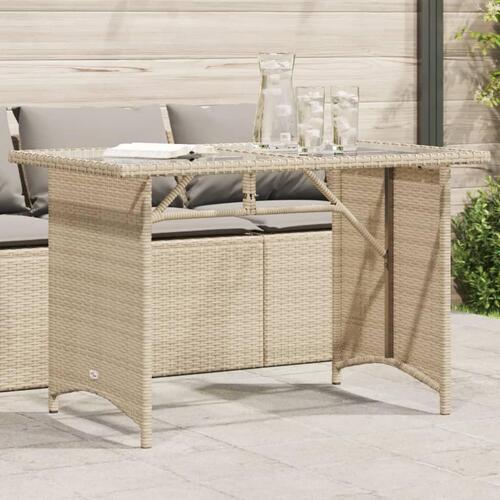 Havebord med glastop 110x68x70 cm polyrattan beige