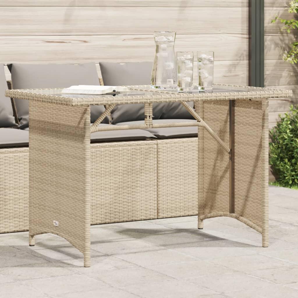Havebord med glastop 110x68x70 cm polyrattan beige