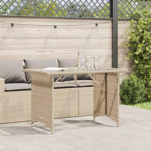 Havebord med glastop 110x68x70 cm polyrattan beige