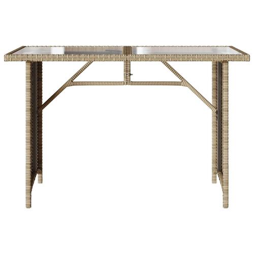 Havebord med glastop 110x68x70 cm polyrattan beige