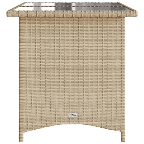 Havebord med glastop 110x68x70 cm polyrattan beige