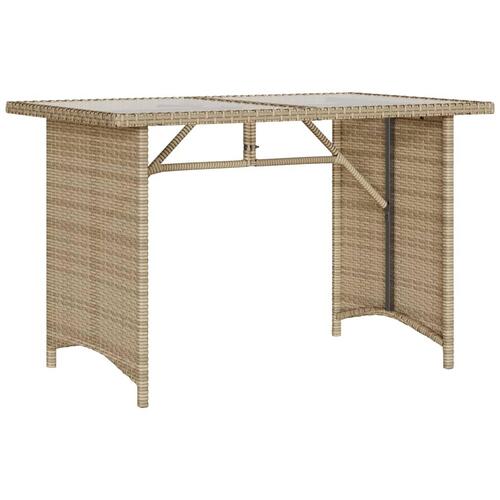 Havebord med glastop 110x68x70 cm polyrattan beige