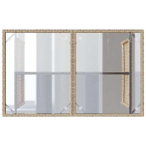 Havebord med glastop 110x68x70 cm polyrattan beige