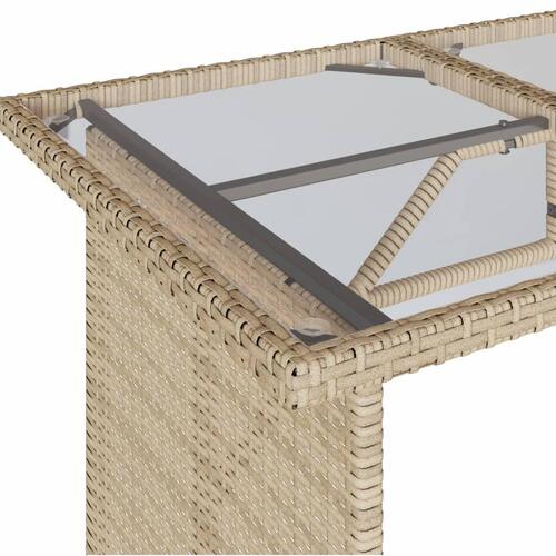 Havebord med glastop 110x68x70 cm polyrattan beige