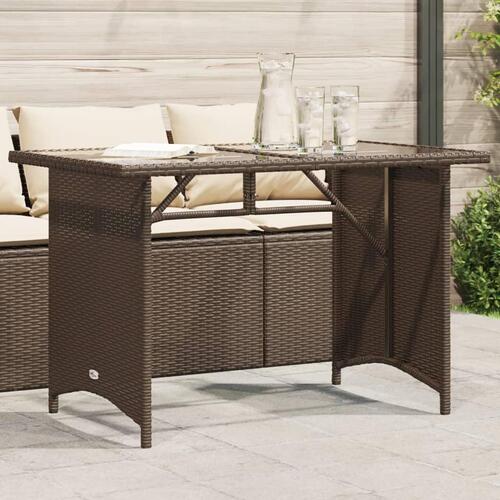Havebord med glastop 110x68x70 cm polyrattan brun