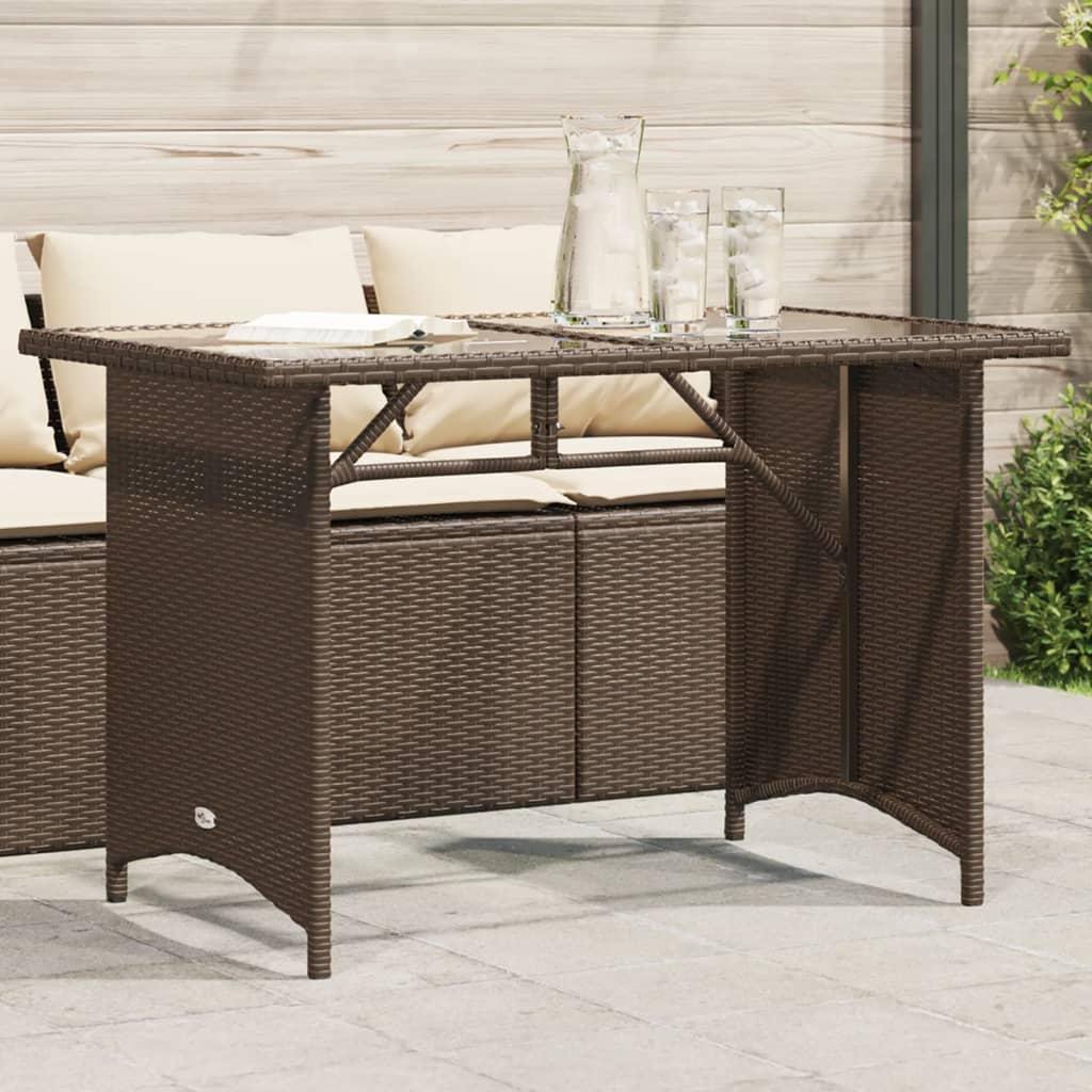 Havebord med glastop 110x68x70 cm polyrattan brun