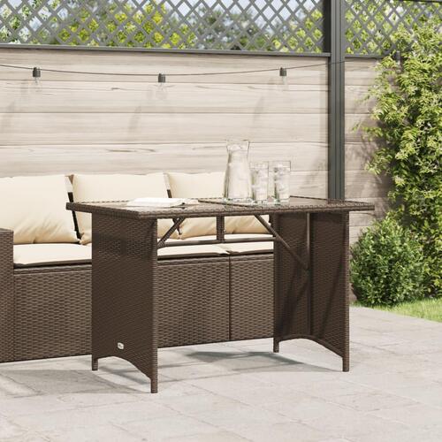 Havebord med glastop 110x68x70 cm polyrattan brun