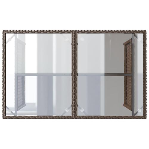 Havebord med glastop 110x68x70 cm polyrattan brun