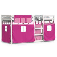 Køjeseng med gardiner 90x200 cm massivt fyrretræ pink