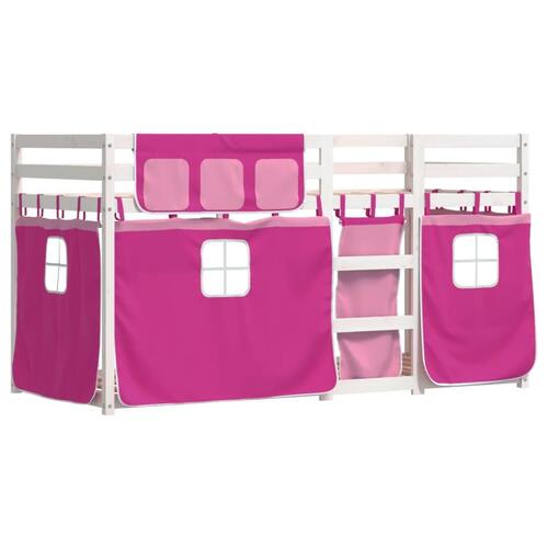 Køjeseng med gardiner 90x200 cm massivt fyrretræ pink