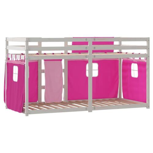 Køjeseng med gardiner 90x200 cm massivt fyrretræ pink