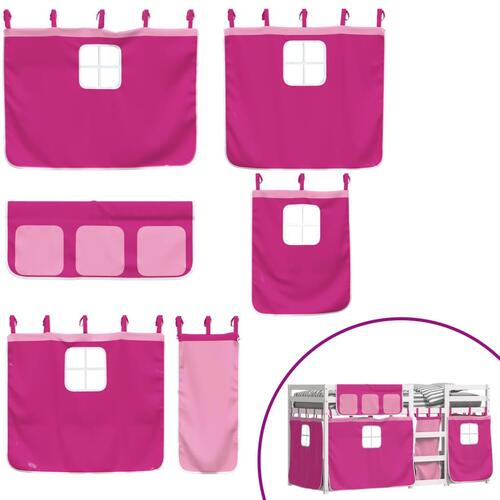 Køjeseng med gardiner 90x200 cm massivt fyrretræ pink