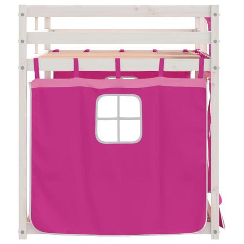 Køjeseng med gardiner 90x200 cm massivt fyrretræ pink