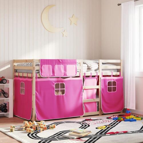 Køjeseng med gardiner 90x190 cm massivt fyrretræ pink