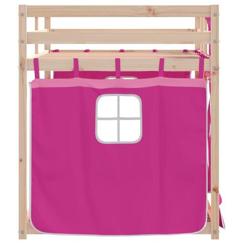 Køjeseng med gardiner 90x190 cm massivt fyrretræ pink