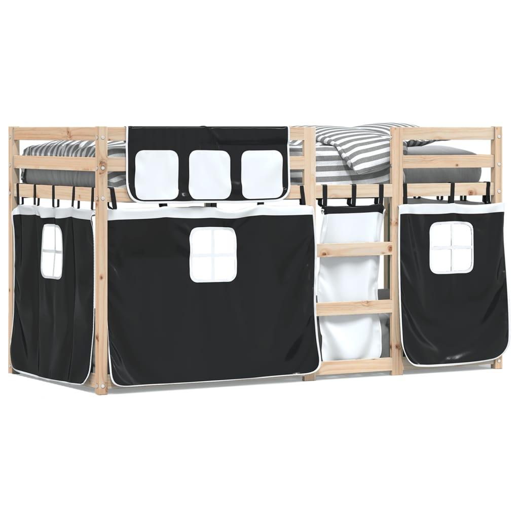 Køjeseng med gardiner 90x190 cm massivt fyrretræ hvid og sort billede