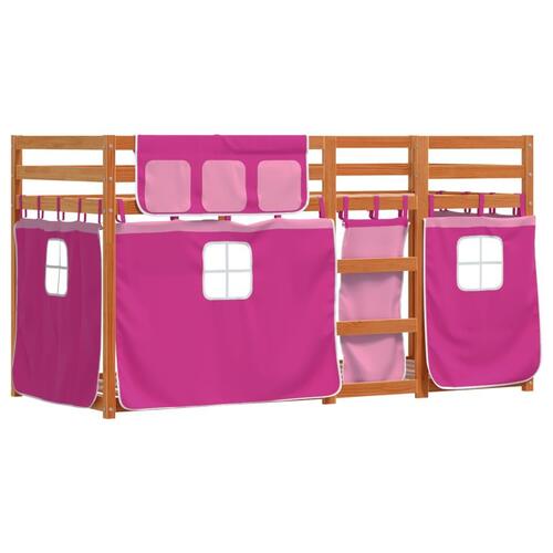 Køjeseng med gardiner 75x190 cm massivt fyrretræ pink