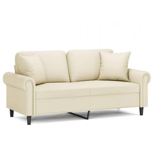 2-personers sofa med pyntepuder 140 cm kunstlæder cremefarvet