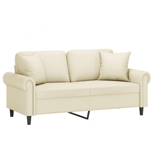 2-personers sofa med pyntepuder 140 cm kunstlæder cremefarvet