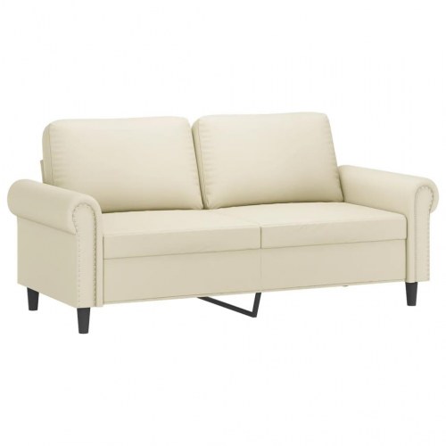 2-personers sofa med pyntepuder 140 cm kunstlæder cremefarvet