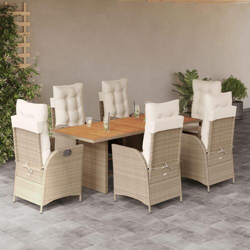 Spisebordssæt til haven 7 dele med hynder polyrattan beige